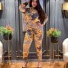 Women 2 PCs Smooth Velvet Outfit Set Front Zip Up Formal Wear Special Occasion Tracksuit (Size 3/46)