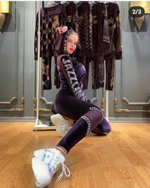 Women 2 PCs Soft Velvet Classy Outfit Set With Rhinestones Design & Hood Casual/Formal Wear Tracksuit - Image 5