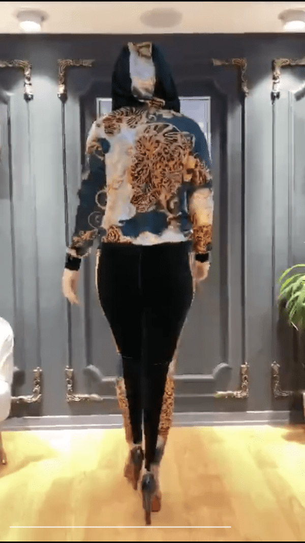Jazzline Women 2 PCs Rhinestones Tiger Head Design Smooth Velvet Outfit Set Formal Wear Tracksuit With Hood Long Sleeve-Green (Sz 46) - Image 18