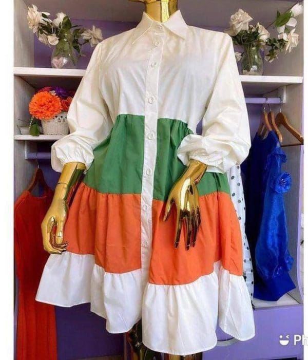 Hana Women Color Block Tunic Classy Casual Dress Special Occassion Formal Wear-White - Image 2