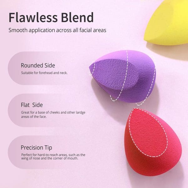 4+1Pcs Makeup Sponges with Powder Brush, Foundation Blending Sponge for Liquid Cream and Powder, Professional Beauty Sponge Blender & Kabuki Brush - Image 3