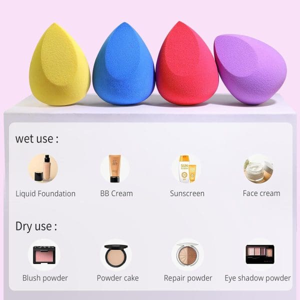4+1Pcs Makeup Sponges with Powder Brush, Foundation Blending Sponge for Liquid Cream and Powder, Professional Beauty Sponge Blender & Kabuki Brush - Image 4