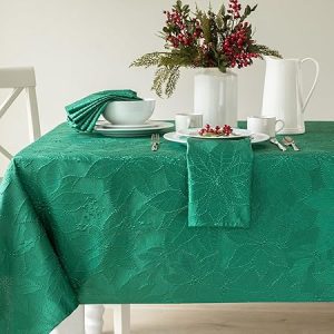 Benson Mills Poinsettia Palace Damask Fabric Table Cloth, Holiday, Winter, and Christmas Tablecloth (Poinsettia Palace Green, 60" X 120" Rectangular)