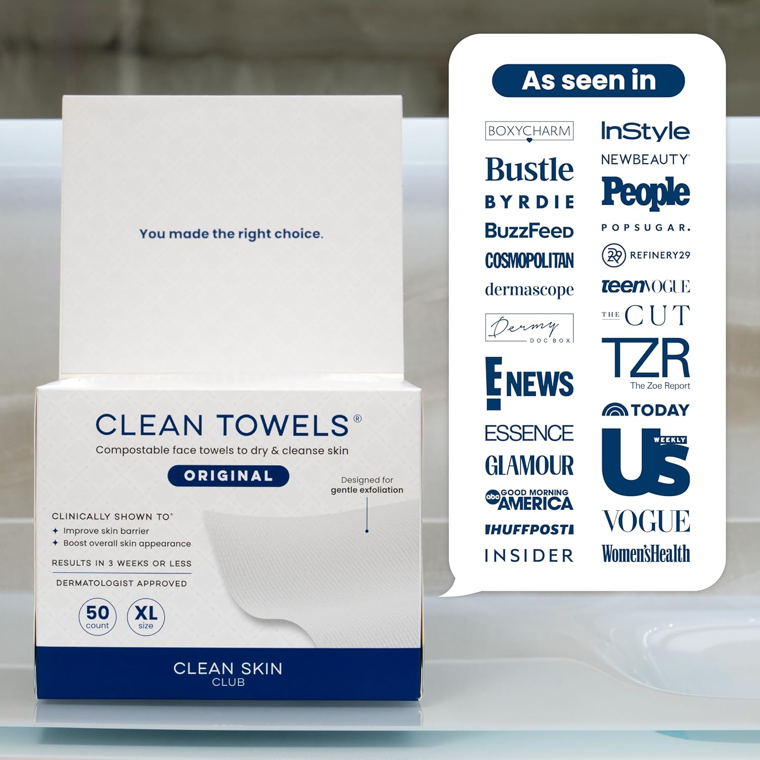 Clean Skin Club Clean Towels XL, 100% USDA Biobased Dermatologist Approved Face Towel, Disposable Clinically Tested Face Towelette, Makeup Remover... - Image 6