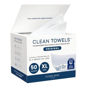 Clean Skin Club Clean Towels XL, 100% USDA Biobased Dermatologist Approved Face Towel, Disposable Clinically Tested Face Towelette, Makeup Remover...