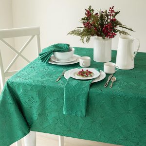 Alternative view of Benson Mills Poinsettia Palace Damask Fabric Table Cloth, Holiday, Winter, and Christmas Tablecloth (Poinsettia Palace Green, 60" X 120" Rectangular)