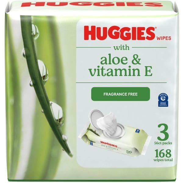 Huggies Aloe & Vitamin E Wipes, Unscented, 3 Pack, 168 Total Ct