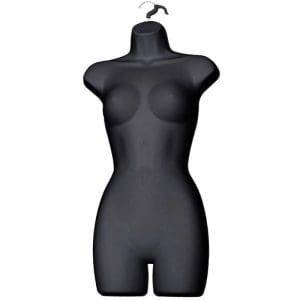 Female Full Plastic Display Mannequin With Swivel Hook For Stand Or Wall Hanging & Hollow Back-Black