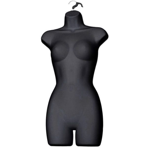 Female Full Plastic Display Mannequin With Swivel Hook For Stand Or Wall Hanging & Hollow Back-Black