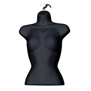 Female Half Plastic Display Mannequin With Swivel Hook For Stand Or Wall Hanging & Hollow Back-Black