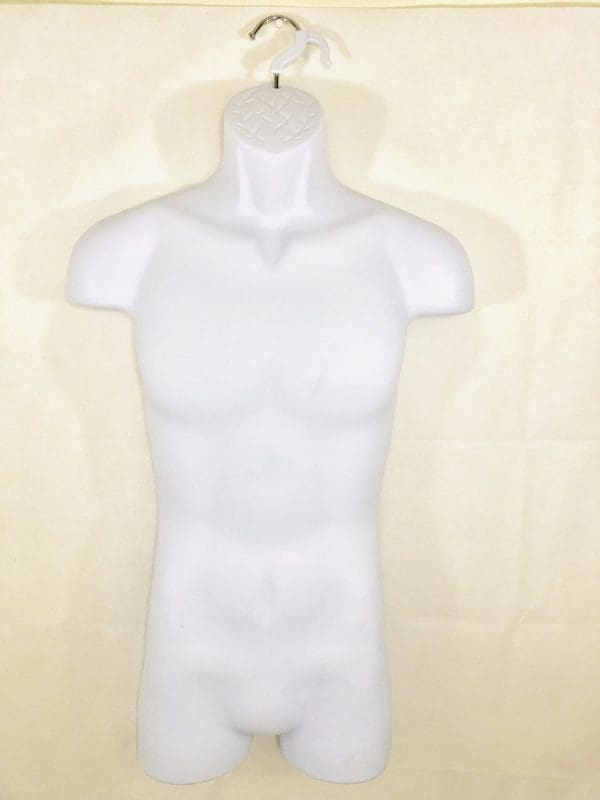 Male Full Plastic Display Mannequin With Swivel Hook For Stand Or Wall Hanging & Hollow Back-White - Image 2