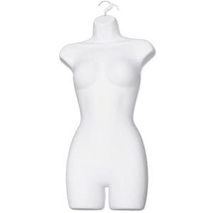 Female Full Plastic Display Mannequin With Swivel Hook For Stand Or Wall Hanging & Hollow Back-White