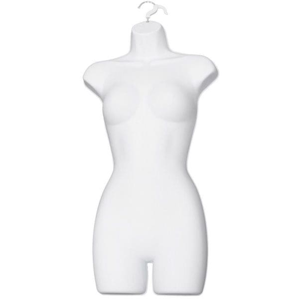 Female Full Plastic Display Mannequin With Swivel Hook For Stand Or Wall Hanging & Hollow Back-White