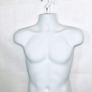Male Half Plastic Display Mannequin With Swivel Hook For Stand Or Wall Hanging & Hollow Back-White