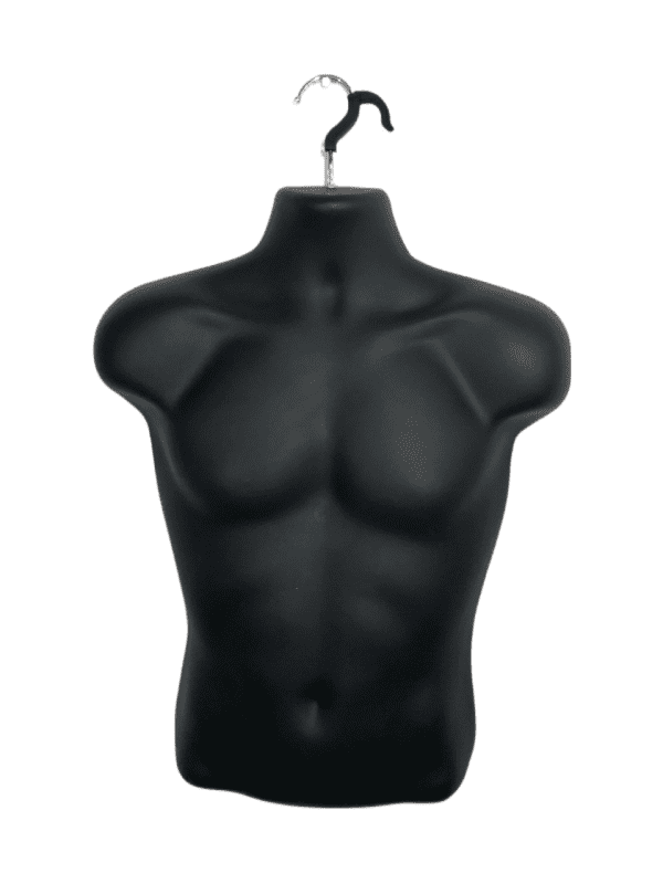Male Half Plastic Display Mannequin With Swivel Hook For Stand Or Wall Hanging & Hollow Back-Black - Image 3