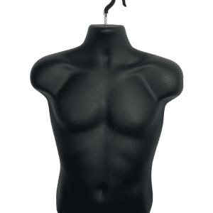 Male Half Plastic Display Mannequin With Swivel Hook For Stand Or Wall Hanging & Hollow Back-Black
