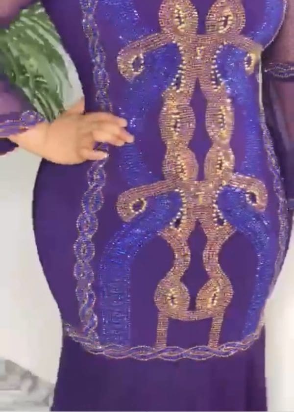 Women 1 PC Elegant Designed Front & Back Long Dress Turkey Made Size 48 Purple - Image 3