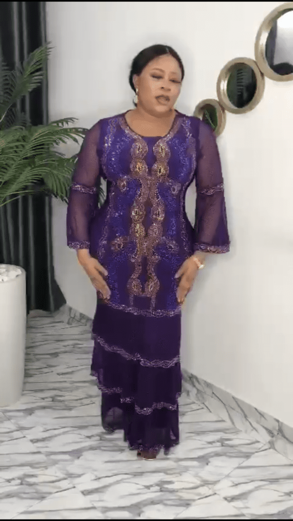 Women 1 PC Elegant Designed Front & Back Long Dress Turkey Made Size 48 Purple - Image 9