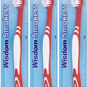 3X Wisdom Smokers Extra Hard Brush Toothbrush Red, White