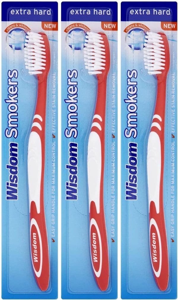 3X Wisdom Smokers Extra Hard Brush Toothbrush Red, White
