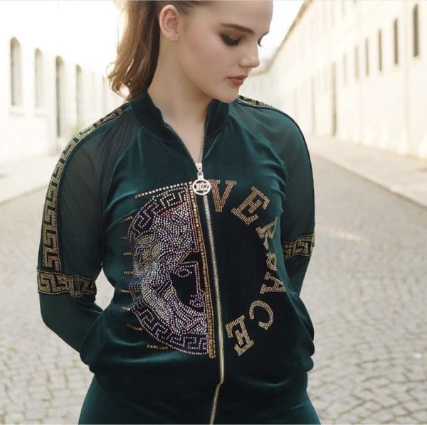 Women 2 PCs Outfit Set Soft Velvet Formal/Casual Wear Tracksuit With Bold Design Green & Wine - Image 16