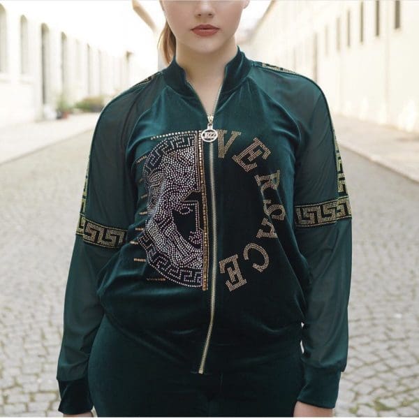 Women 2 PCs Outfit Set Soft Velvet Formal/Casual Wear Tracksuit With Bold Design Green & Wine - Image 15