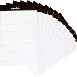 Amazon Basics Wide Ruled Lined Writing Note Pads for Office Supplies, 8.5" x 11.75", White, 12-Pack of 50 Perforated Sheets