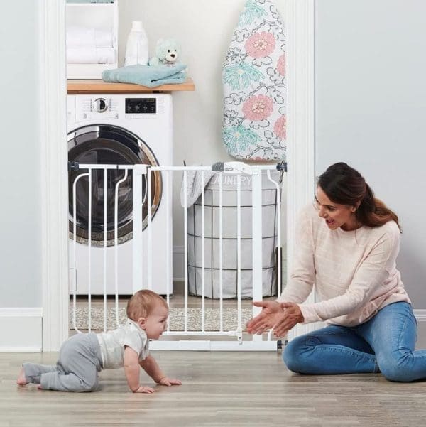 38.5-Inch Wide Walk Thru Baby Gate, Includes 6-Inch Extension Kit, Pressure Mount Kit, Wall Cups - Image 2
