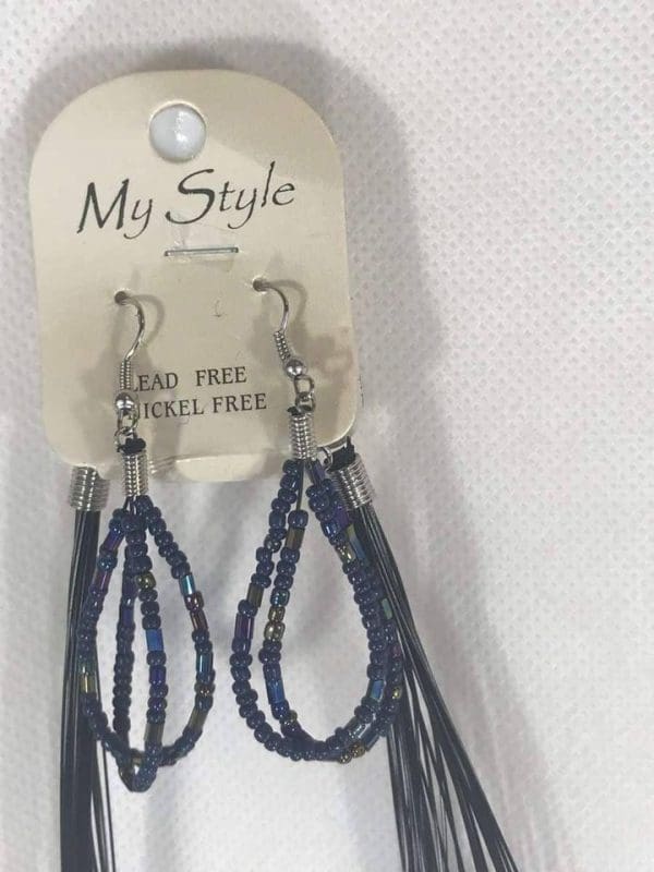 Brand New Women Multi-Strand Glass Tube Beaded Necklace With Earring Set - Dark Navy Blue - Image 6