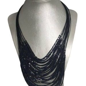 Brand New Women Multi-Strand Glass Tube Beaded Necklace With Earring Set - Dark Navy Blue