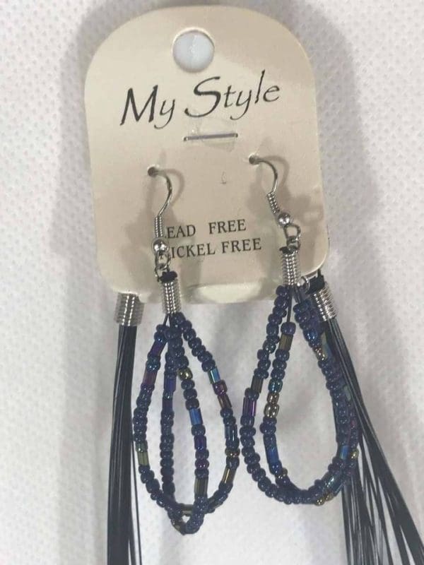 Brand New Women Multi-Strand Glass Tube Beaded Necklace With Earring Set - Dark Navy Blue - Image 4
