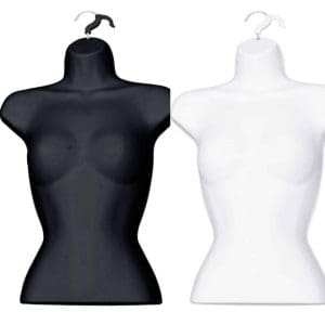 2 PCs Bundle: Female Half Body Plastic Display Mannequin (White/Black)