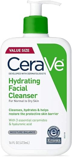 CeraVe Hydrating Facial Cleanser, Moisturizing Face Wash For Dry Skin, Hyaluronic Acid + Ceramides + Glycerin, Hydrating Cleanser For Normal To Dry Skin, National Eczema Association Certified