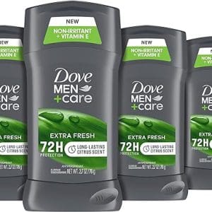 Dove Men+Care Antiperspirant Deodorant Stick for Men 4 Count Extra Fresh with 72-hour Sweat & Odor Protection with 1/4 Moisturizing Cream & Long-lasting Citrus scent 2.7 oz