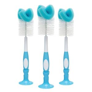 Baby Bottle Cleaning Brush with Sponge and Scrubber - Blue - 3-Pack