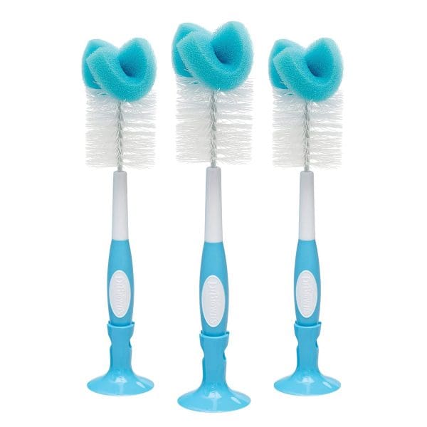 Baby Bottle Cleaning Brush with Sponge and Scrubber - Blue - 3-Pack