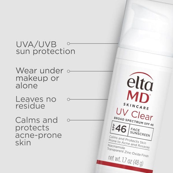 EltaMD UV Clear Face Sunscreen, SPF 46 Oil Free Sunscreen with Zinc Oxide, Protects and Calms Sensitive Skin and Acne-Prone Skin, Lightweight, Silky, Dermatologist Recommended 1.7oz Pump - Image 4