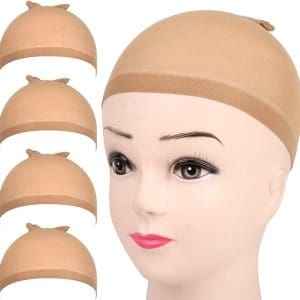 4 pieces Light Brown Stocking Wig Caps Stretchy Nylon Wig Caps for Women