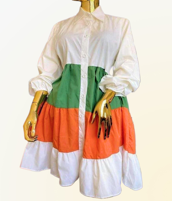 Hana Women Color Block Tunic Classy Casual Dress Special Occassion Formal Wear-White