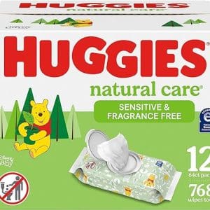 Huggies Natural Care Sensitive Baby Wipes, Unscented, Hypoallergenic, 99% Purified Water, 64 Count (Pack 0f 12) (768 Wipes Total)