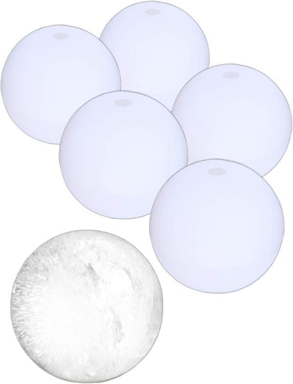 Ice Ball Mold Maker for Whiskey -5 PACK 2.5 Inch Silicone Round 5 Pack, White
