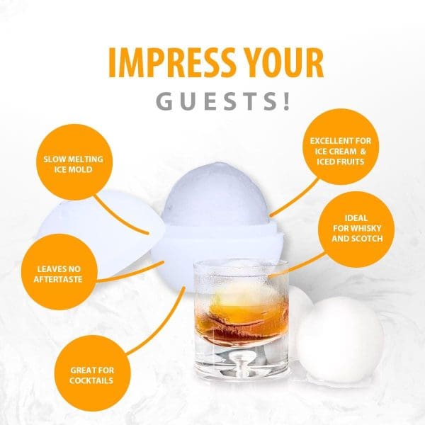 Ice Ball Mold Maker for Whiskey -5 PACK 2.5 Inch Silicone Round 5 Pack, White - Image 8