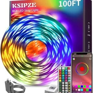KSIPZE 100ft Led Strip Lights RGB Music Sync Color Changing,Bluetooth Led Lights with Smart App Control Remote,Led Lights for Bedroom Room Lighting