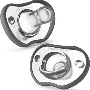 Baby Pacifiers 0-3 Month - Orthodontic, Curves Comfortably with Face Contour, Award Winning for Breastfeeding Babies, 100% Silicone - BPA...