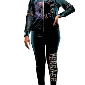 Women 2 PCs Outfit Set Soft Velvet Formal/Casual Wear Tracksuit With Bold Design Green & Wine