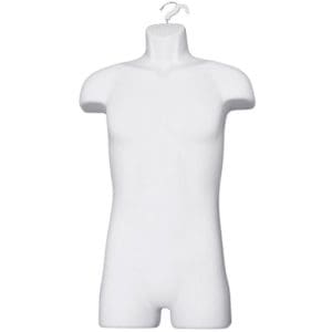 Male Full Plastic Display Mannequin With Swivel Hook For Stand Or Wall Hanging & Hollow Back-White