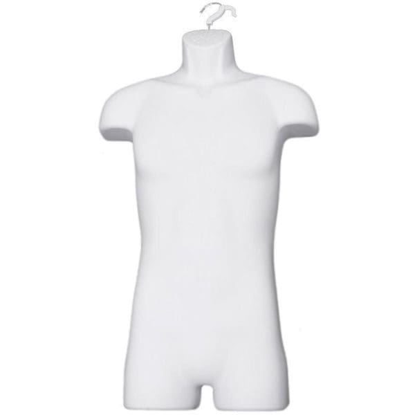 Male Full Plastic Display Mannequin With Swivel Hook For Stand Or Wall Hanging & Hollow Back-White