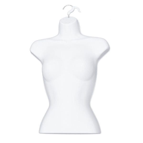 Female Half Plastic Display Mannequin With Swivel Hook For Stand Or Wall Hanging & Hollow Back-White - Image 2