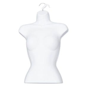 Female Half Plastic Display Mannequin With Swivel Hook For Stand Or Wall Hanging & Hollow Back-White