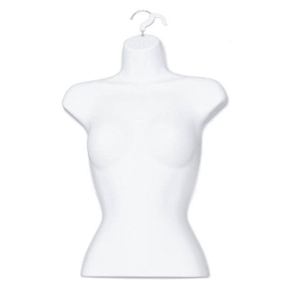 Female Half Plastic Display Mannequin With Swivel Hook For Stand Or Wall Hanging & Hollow Back-White